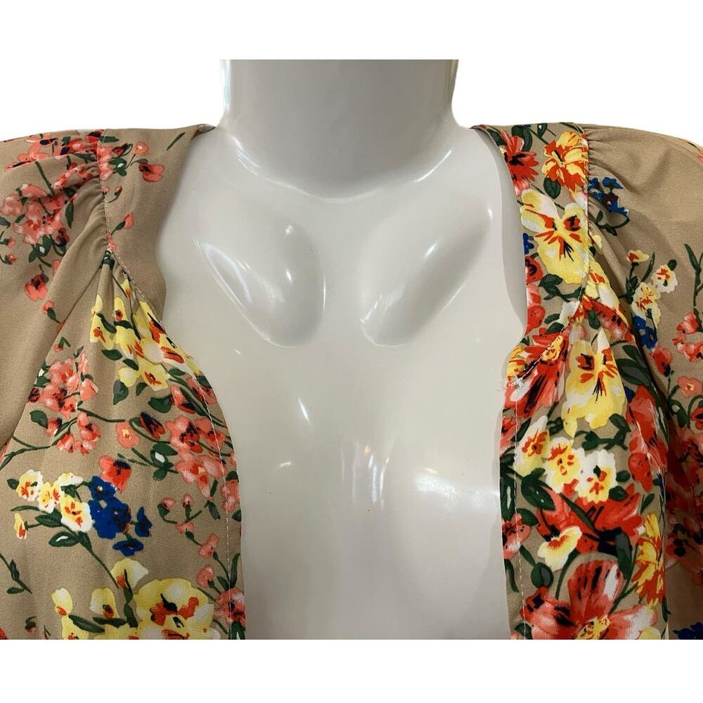 Relipop Women's Tan Floral Print Open-Front Duster/Kimono/Wrap/Coverup | Size M - Picture 5 of 12